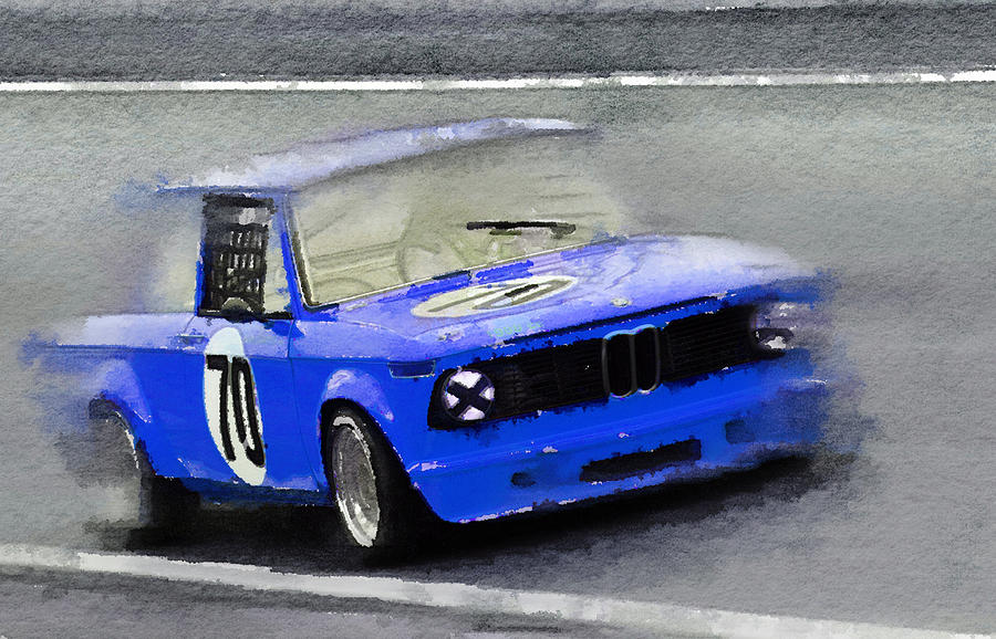 Car Painting - 1969 BMW 2002 Racing Watercolor by Naxart Studio