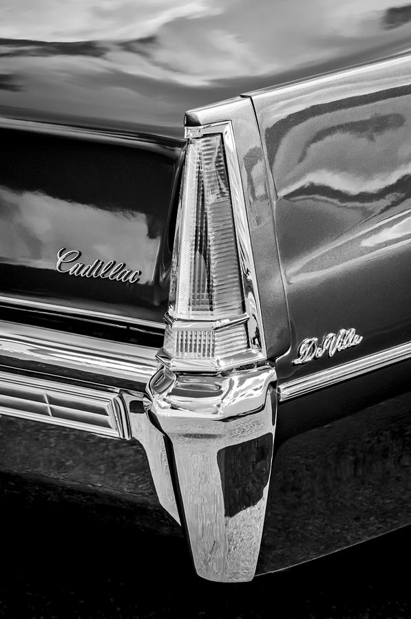 1969 Cadillac DeVille Taillight Emblems -0890bw Photograph by Jill Reger
