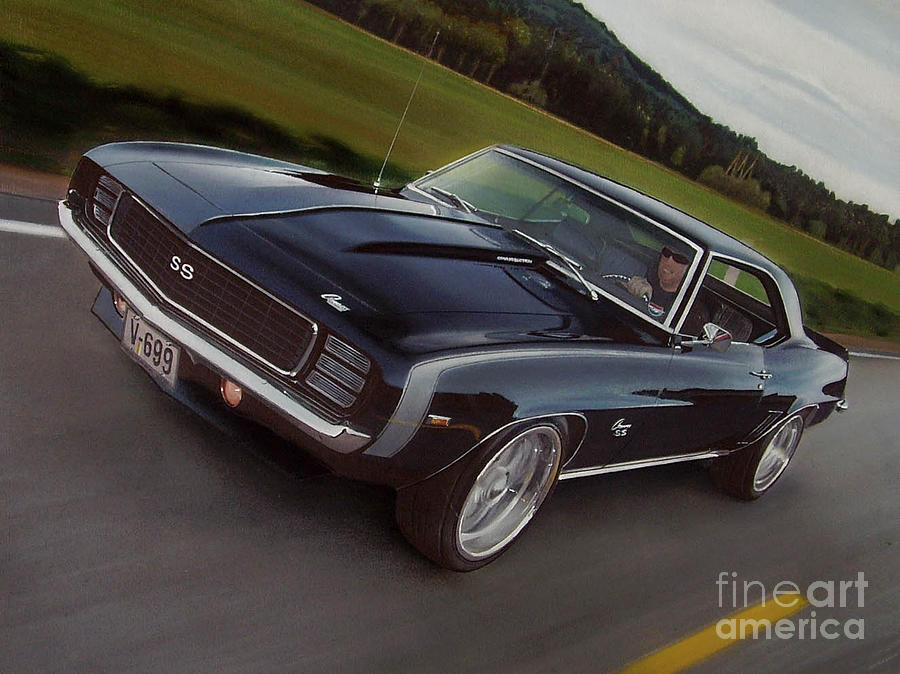 Vintage Drawing - 1969 Camaro in motion by Paul Kuras