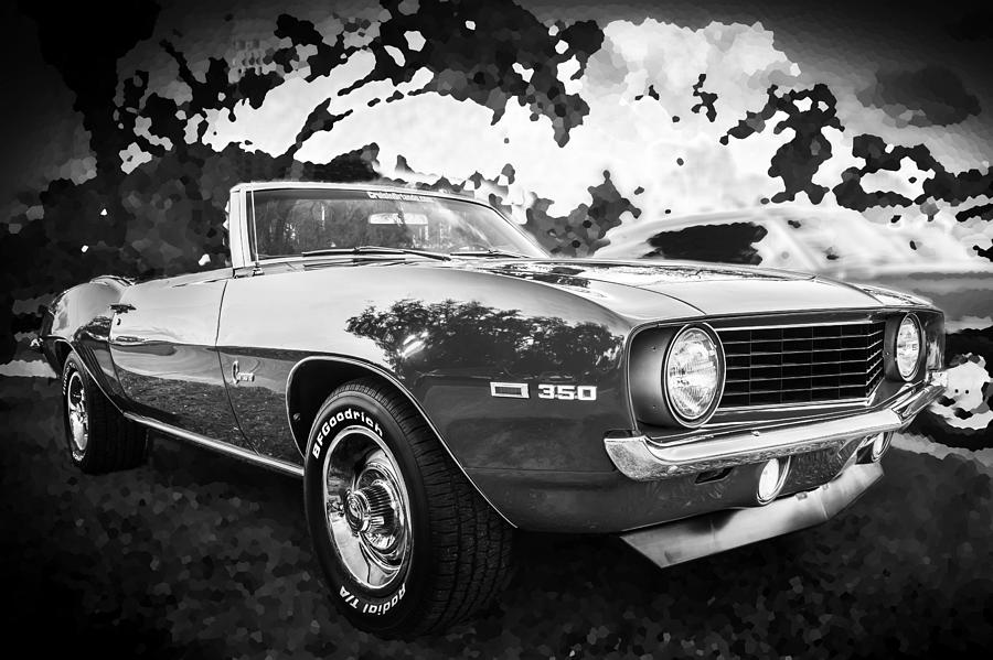 Vintage Photograph - 1969 Chevrolet Camaro 350 Convertible  BW by Rich Franco