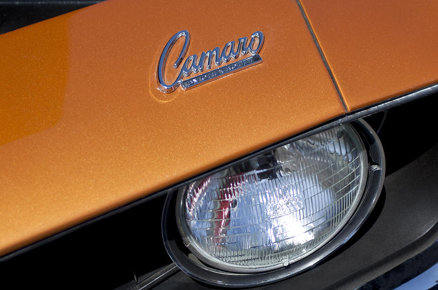 Car Photograph - 1969 Chevrolet Camaro Headlight Emblem by Jill Reger