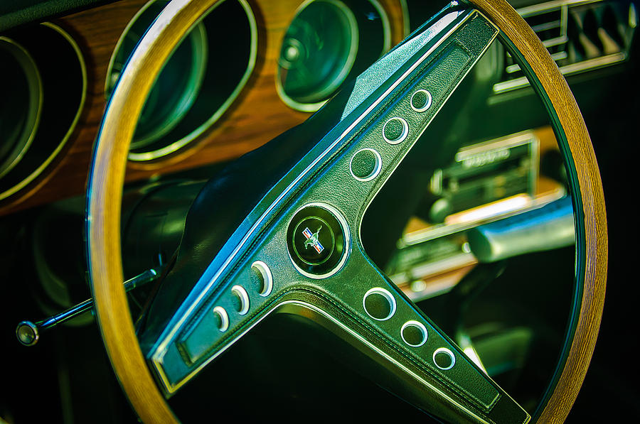 Car Photograph - 1969 Ford Mustang Mach 1 Steering Wheel Emblem by Jill Reger
