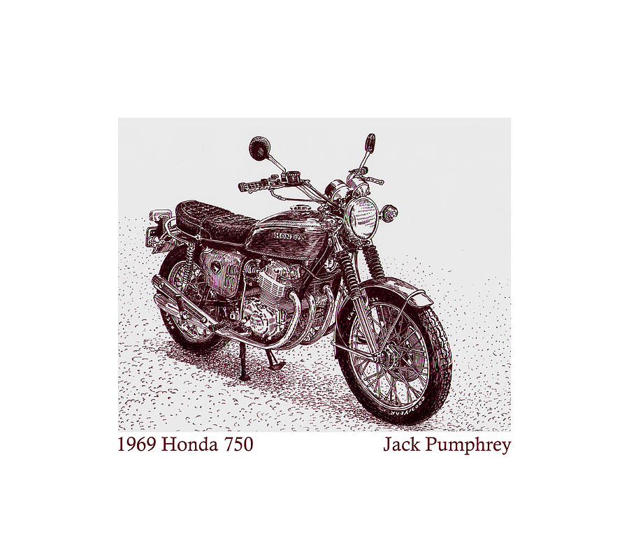 1969 Honda 750 Drawing by Jack Pumphrey