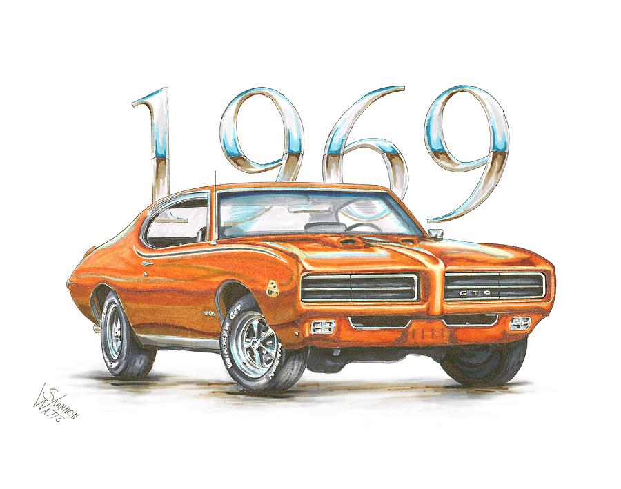Gto Drawing - 1969 Pontiac GTO Judge by Shannon Watts