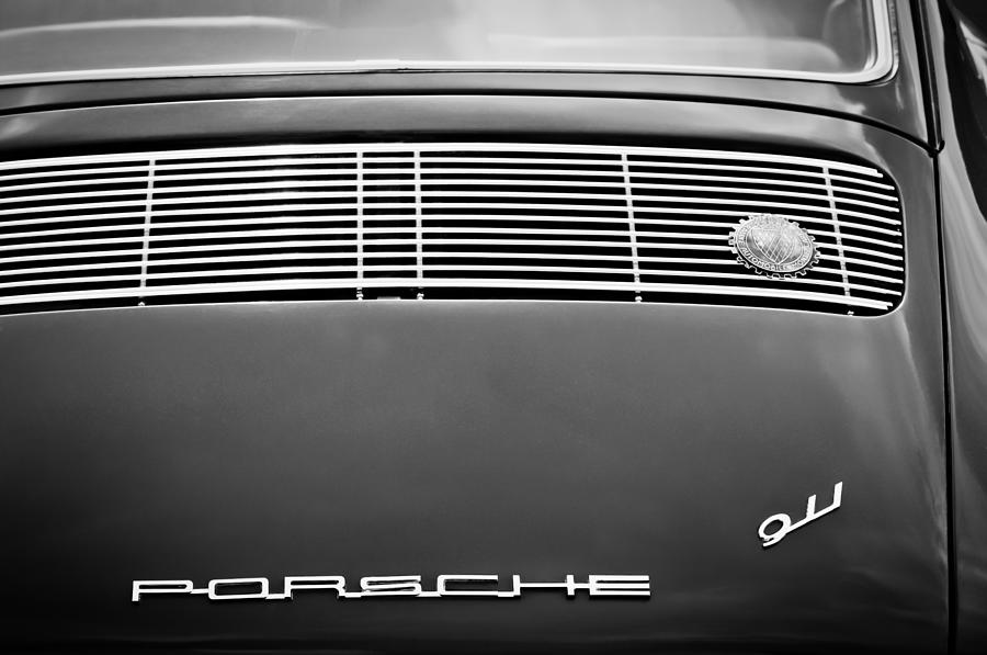 Black And White Photograph - 1966 Porsche 911 swb Rear Emblems -1258bw by Jill Reger