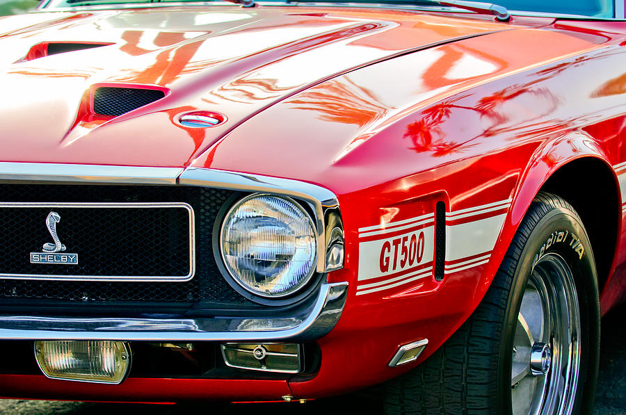 Car Photograph - 1969 Shelby Cobra GT500 Front End - Grille Emblem by Jill Reger