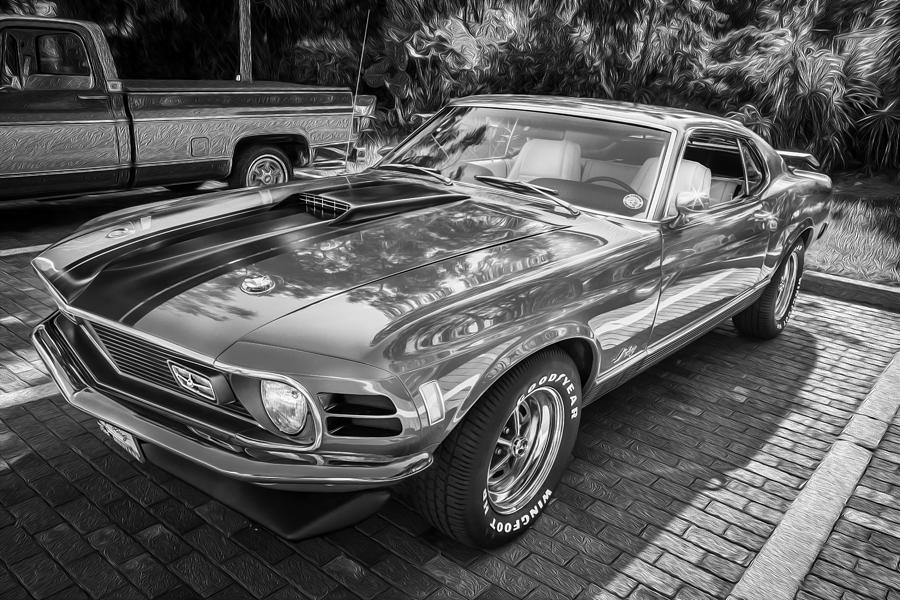 1970 Ford Mustang Mach 1 Painted BW Photograph by Rich Franco