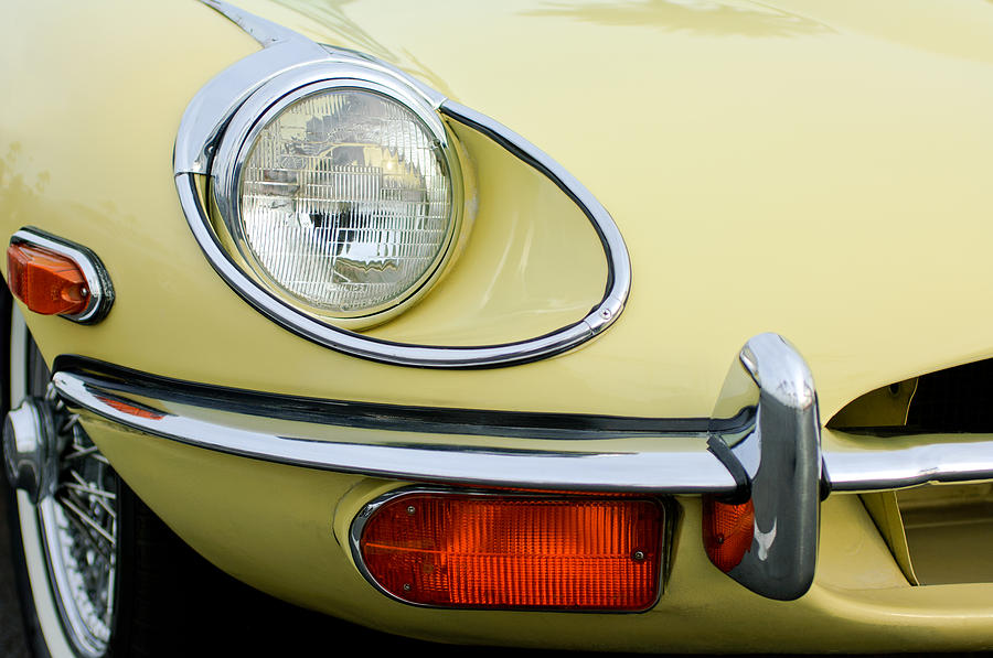 Car Photograph - 1970 Jaguar XK Type-E Headlight by Jill Reger