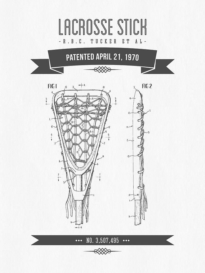 Vintage Drawing - 1970 Lacrosse Stick Patent Drawing - Retro Gray by Aged Pixel