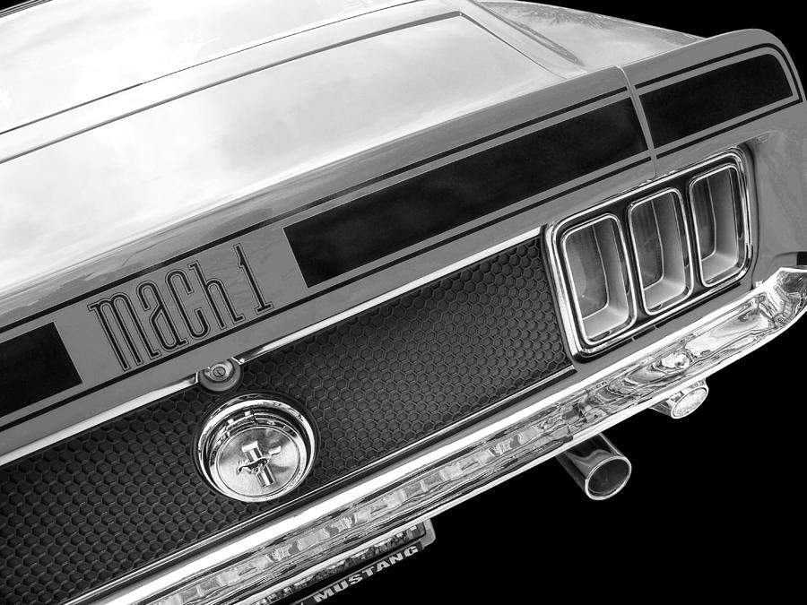 1970 Mach1 Mustang Rear in Black and White Photograph by Gill Billington