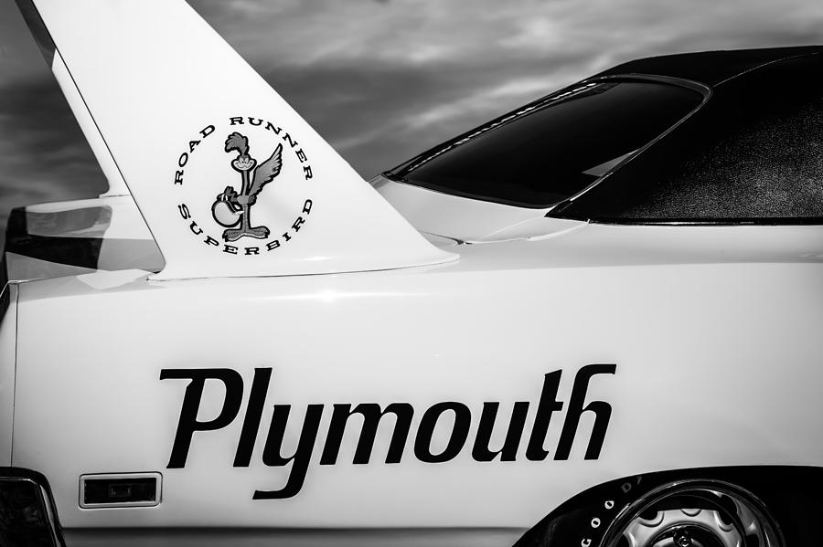 Black And White Photograph - 1970 Plymouth Superbird Emblem -0520bw by Jill Reger