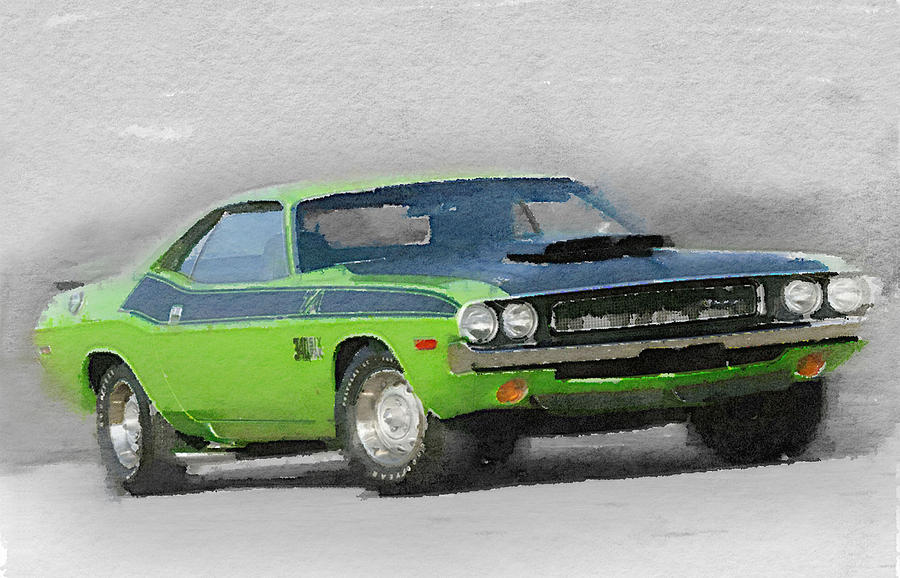 Car Painting - 1970-TA-Challenger Watercolor by Naxart Studio