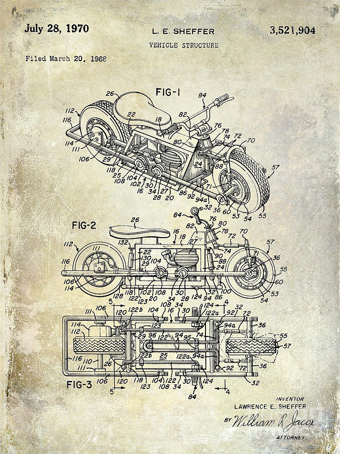1970 Triumph Motorcycle Patent Drawing Photograph by Jon Neidert