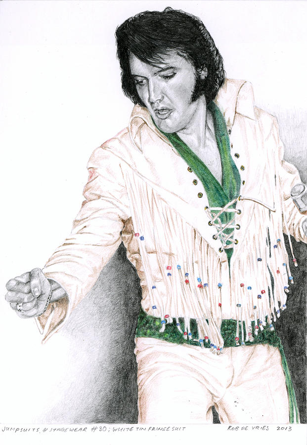 1970 White Thin Fringe Suit Drawing by Rob De Vries