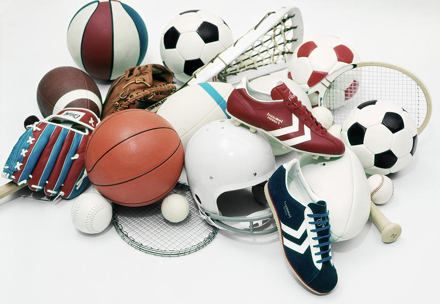 Ball Photograph - 1970s Assorted Vintage Sports Equipment by Vintage Images