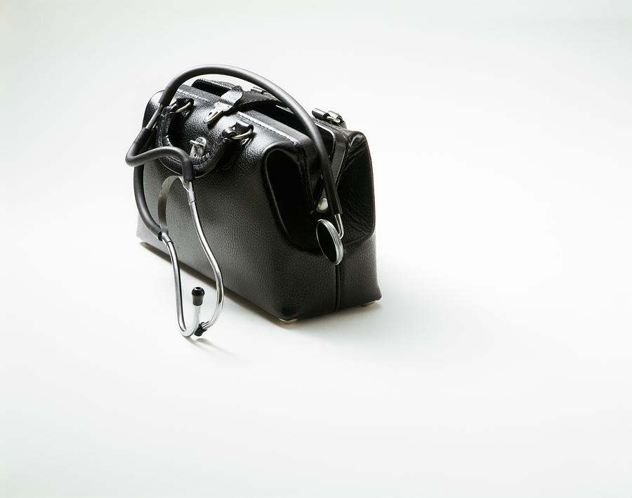 Vintage Black Leather Doctor Bag Schell Traveling Doctors Bag 