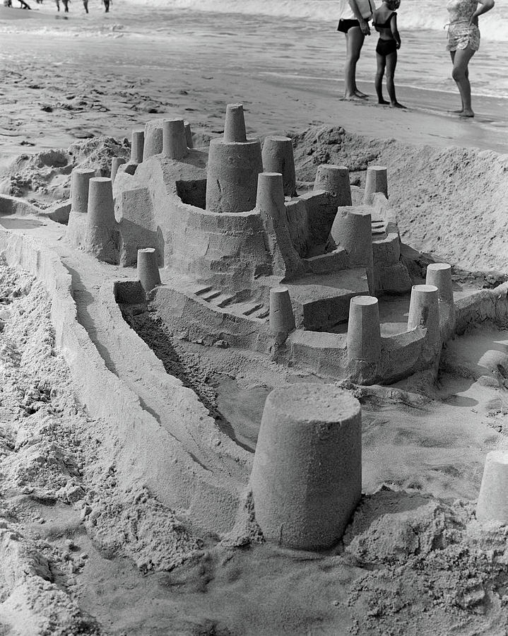 Vintage Photo 'Sandcastle Builder' 1960's Lake Michigan Summer Beach Bottle Cap Boy Photo Vernacular Snapshot Black White Photograph #35-20