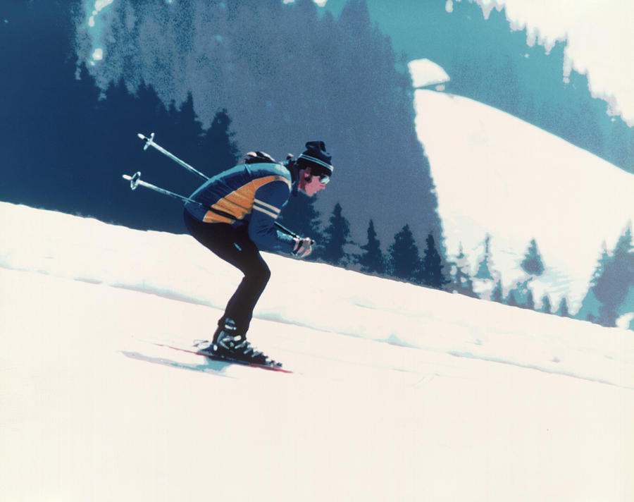 1970s Single Man Skier Tucked Poles Painting by Vintage Images