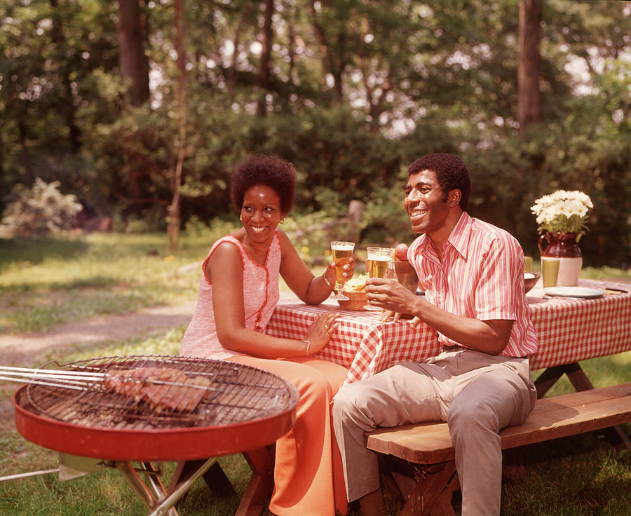 Beer Photograph - 1970s Smiling African American Couple by Vintage Images