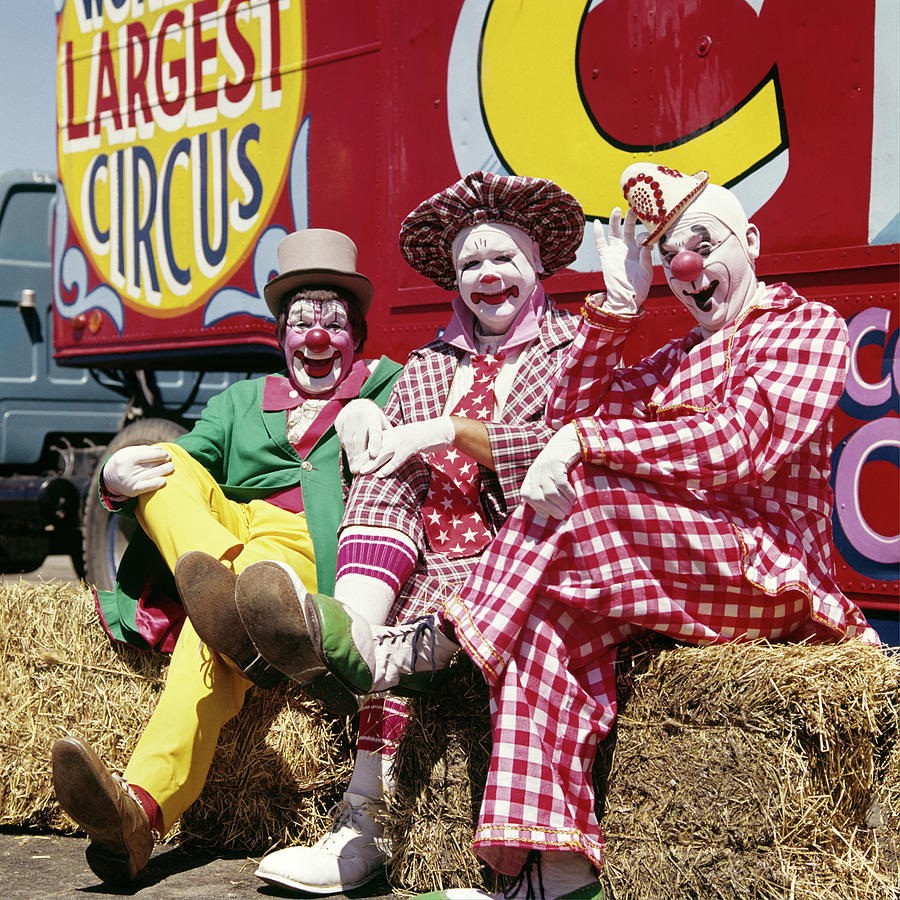 1970s Three Laughing Clowns Sitting Photograph by Vintage Images - Pixels