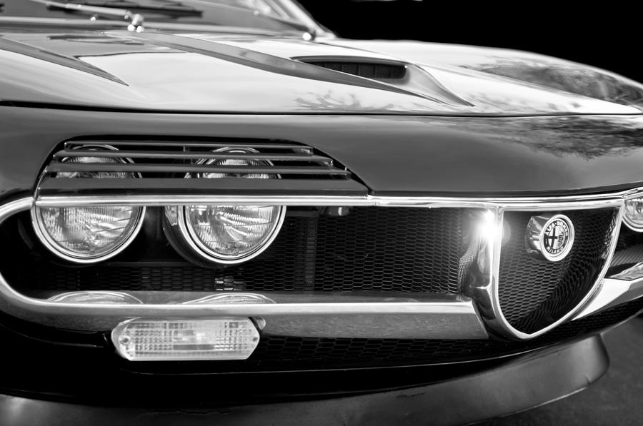 1971 Alfa Romeo Montreal Grille Emblem -0019bw Photograph by Jill Reger