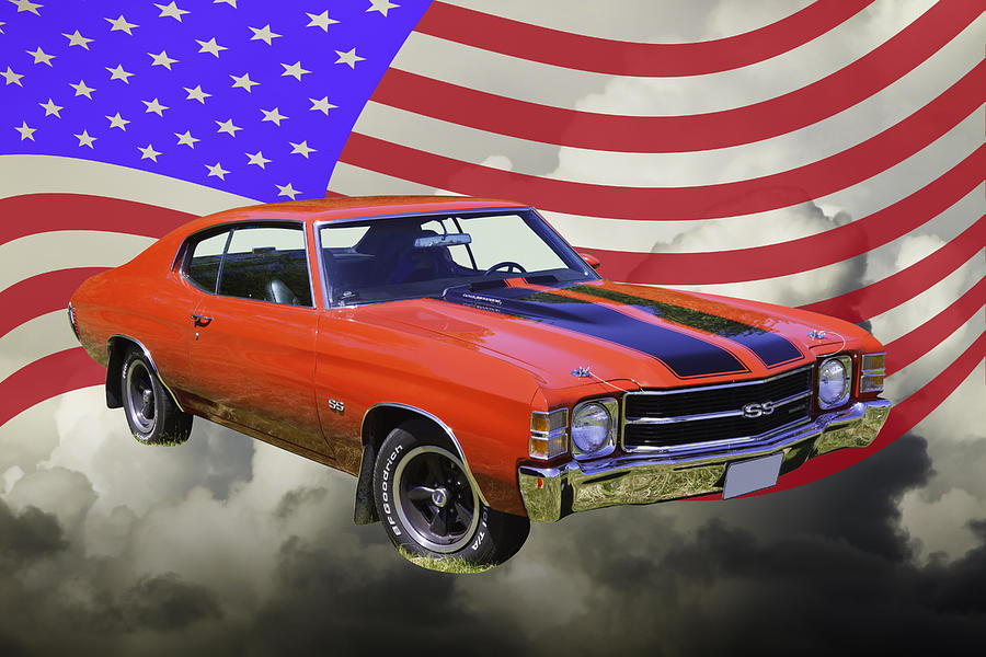 1971 chevrolet Chevelle SS And United States Flag Photograph by Keith Webber Jr