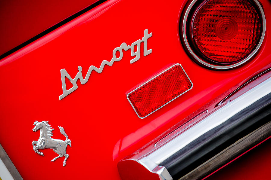 Car Photograph - 1971 Ferrari Dino 246 GT Taillight Emblem by Jill Reger