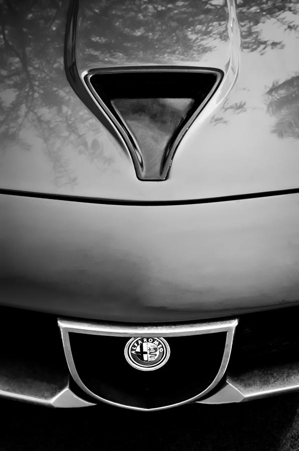 1972 Alfa Romeo Montreal Hood - Grille Emblem -0172bw Photograph by Jill Reger
