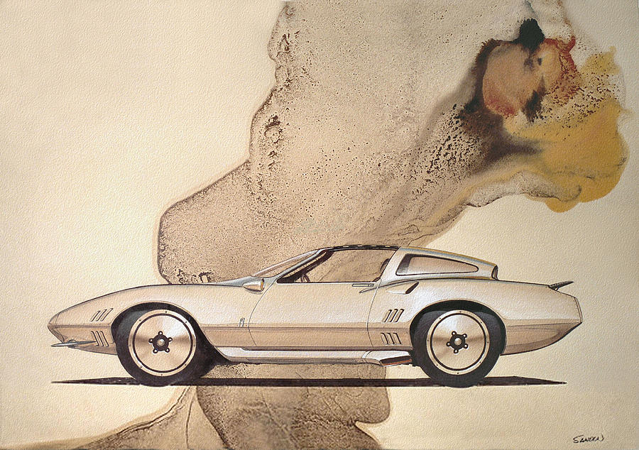 Car Concepts Drawing - 1972 BARRACUDA  A  Cuda Plymouth vintage styling design concept rendering sketch by John Samsen