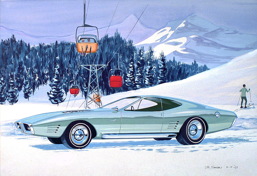 Classic Car Designs Painting - 1972 BARRACUDA Cuda Plymouth  vintage styling design concept rendering SK by John Samsen