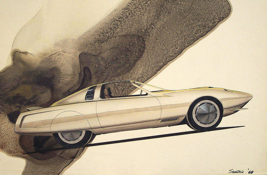 Car Concepts Drawing - 1972 BARRACUDA  Cuda Plymouth vintage styling design concept rendering sketch by John Samsen