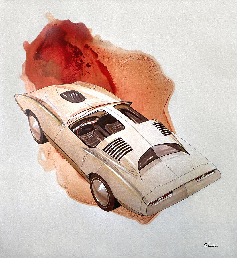 Car Concepts Painting - 1972 BARRACUDA  K  Cuda vintage styling design concept sketch by John Samsen