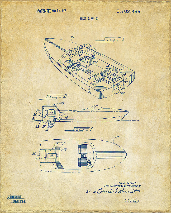 1972 Chris Craft Boat Patent Artwork - Vintage Digital Art by Nikki Marie Smith