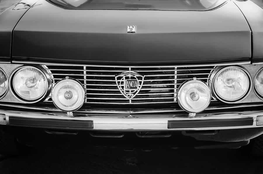1972 Lancia Fulvia Grille Emblem -0051bw Photograph by Jill Reger
