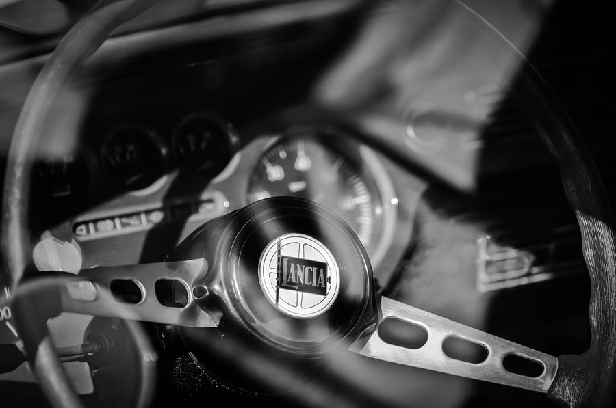 1972 Lancia Fulvia Steering Wheel Emblem -0435bw Photograph by Jill Reger