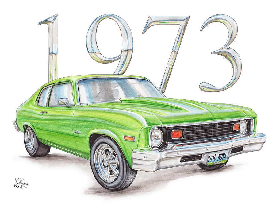 1973 Chevy Nova Drawing by Shannon Watts Pixels