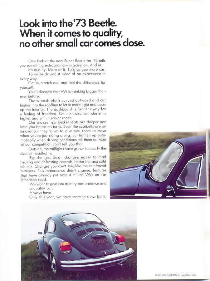 1973 Volkswagen Beetle advert Digital Art by Georgia Clare