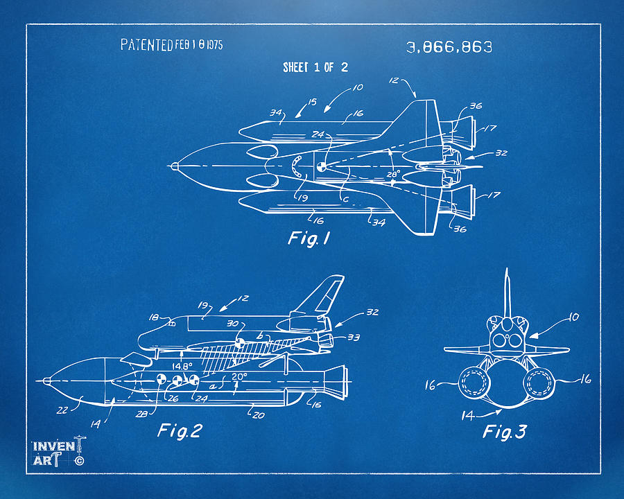 1975 Space Shuttle Patent - Blueprint Digital Art by Nikki Marie Smith
