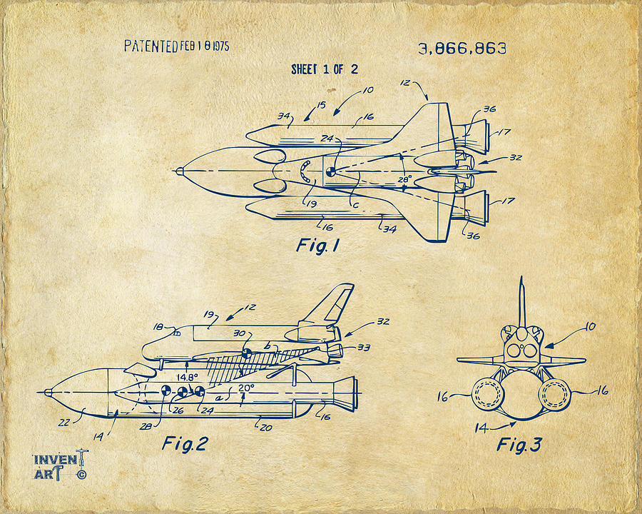 1975 Space Shuttle Patent - Vintage Digital Art by Nikki Marie Smith