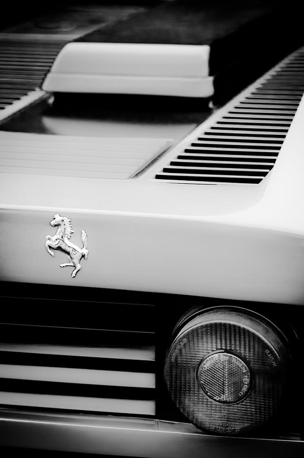 1979 Ferrari Taillight Emblem -0378bw Photograph by Jill Reger