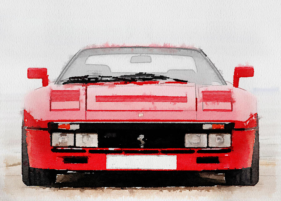 Car Painting - 1980 Ferrari 288 GTO Front Watercolor by Naxart Studio