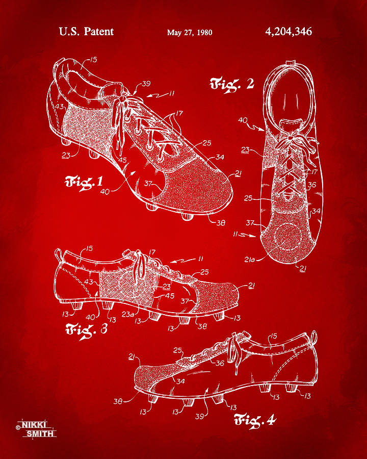 1980 Soccer Shoes Patent Artwork - Red Digital Art by Nikki Marie Smith