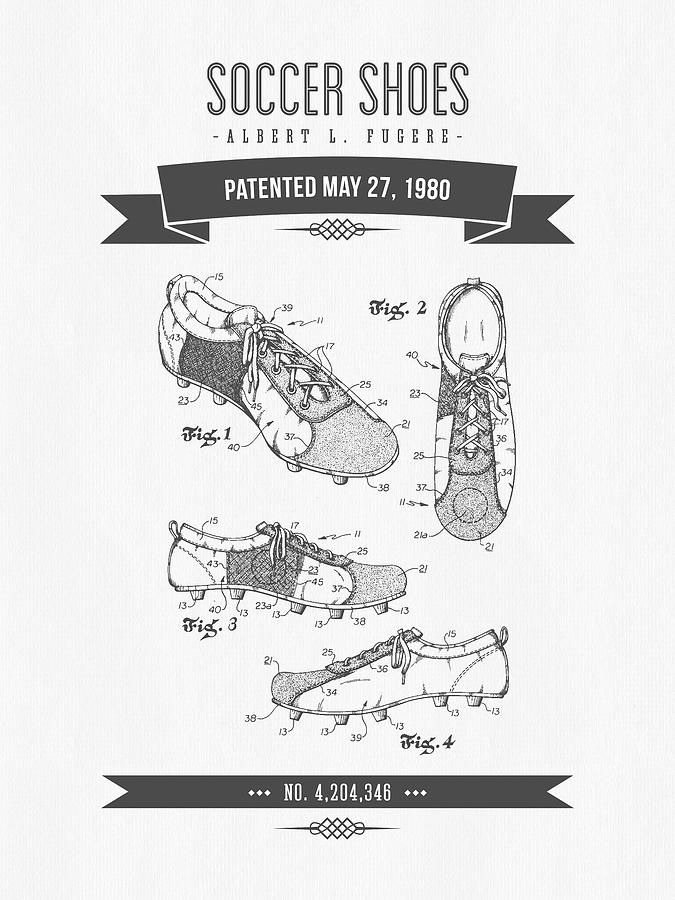 1980 Soccer Shoes Patent Drawing - Retro Gray Digital Art