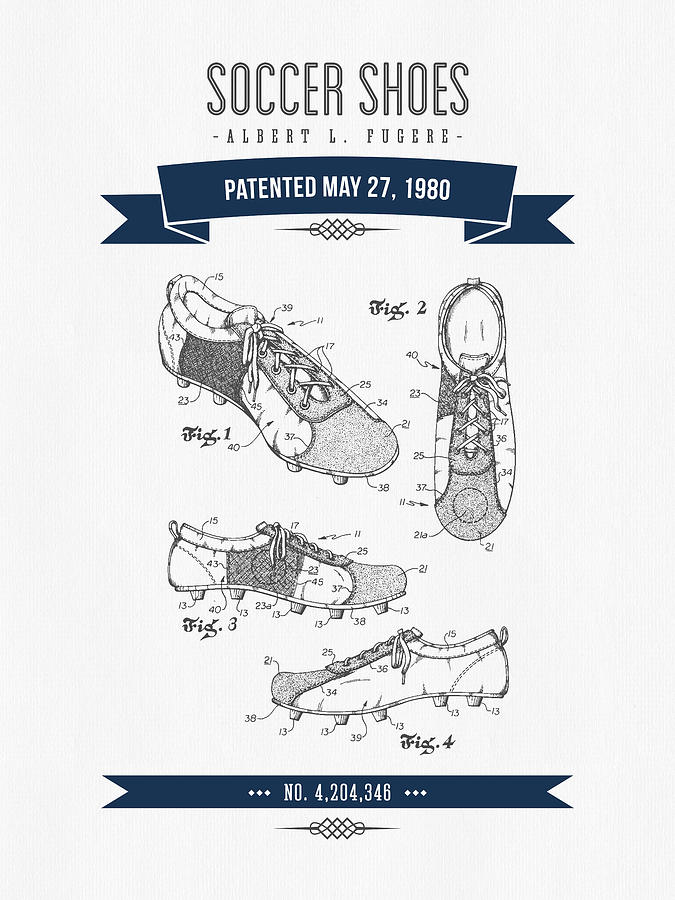 1980 Soccer Shoes Patent Drawing - Retro Navy Blue Digital Art