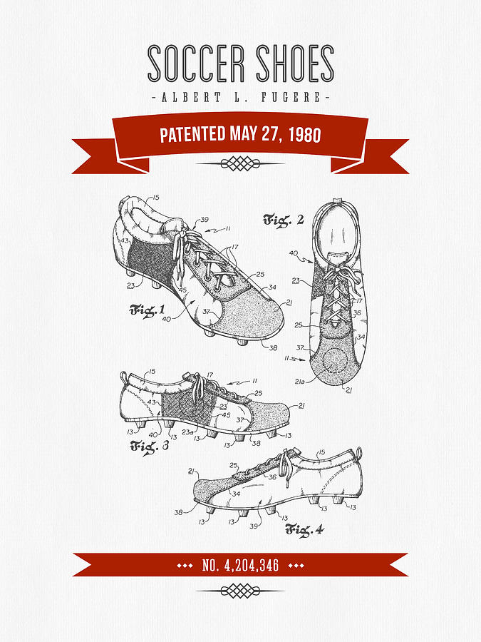 1980 Soccer Shoes Patent Drawing - Retro Red Digital Art