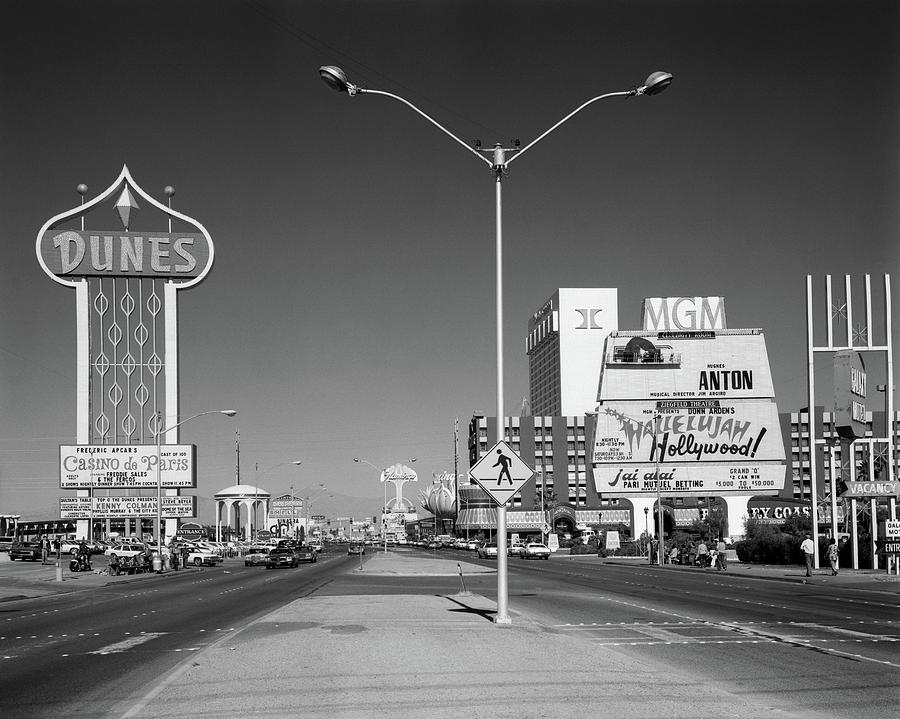 Black And White Photograph - 1980s Daytime The Strip With Signs by Vintage Images