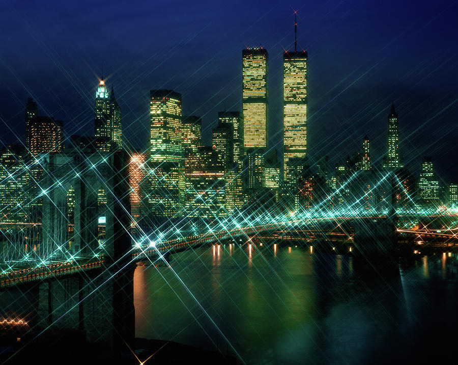 1980s Lower Manhattan Skyline At Night Photograph By Vintage Images