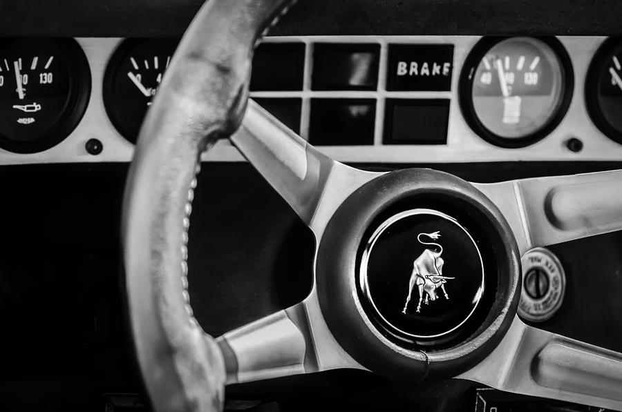 1982 Lamborghini Countach 5000S Steering Wheel Emblem -1549bw Photograph by Jill Reger