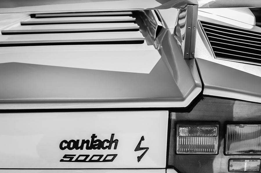 1982 Lamborghini Countach 5000S Taillight Emblem -0453bw Photograph by Jill Reger