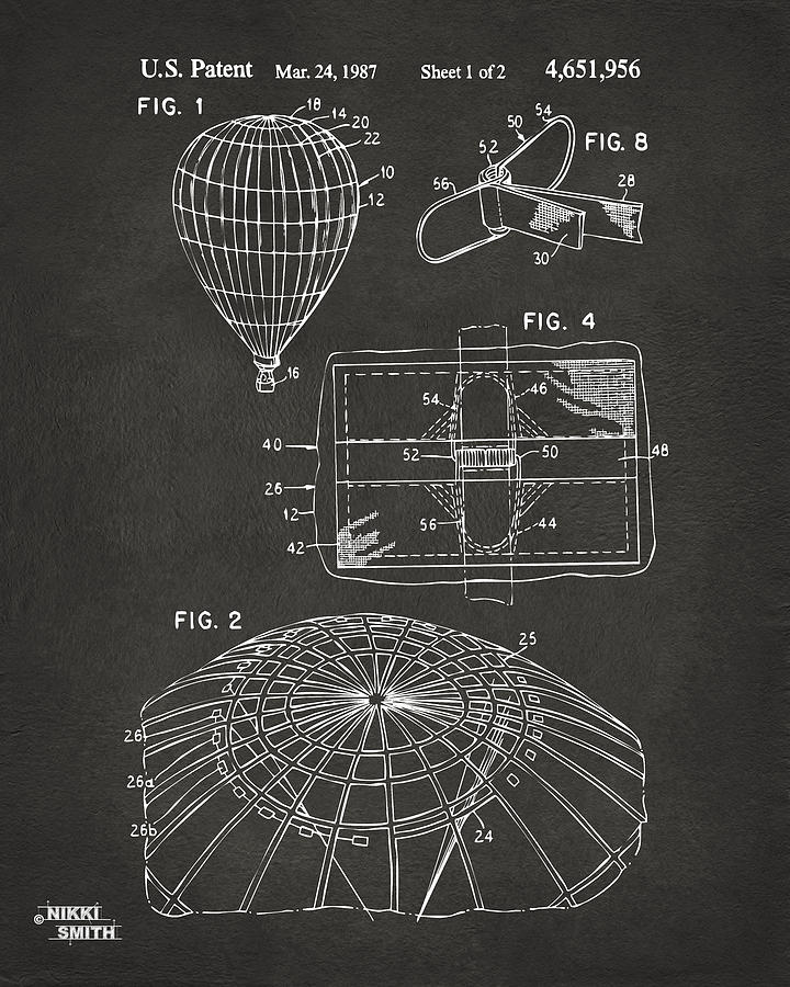1987 Hot Air Balloon Patent Artwork - Gray Digital Art by Nikki Marie Smith